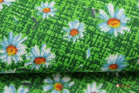 Бязь "Ромашки на зеленом", ш.1.5м, хлопок-100%, 120гр/м.кв