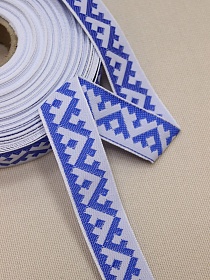 Жак.лента 24мм Васильковый оберег на белом