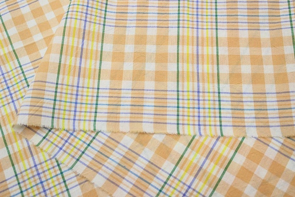 Вареный (стираный) хлопок "Комбинированная клетка" цв.абрикосово-бежевый, ш.2.5м, хл-100%,115гр/м.кв