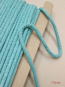 Шнур цв.мятно-бирюзовый с серебряной нитью, 8мм, хлопок-100%