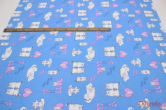 Бязь "Валентинов день" цв.голубой, ГОСТ, ш.1.5м,  хл-100%, 138гр/м.кв