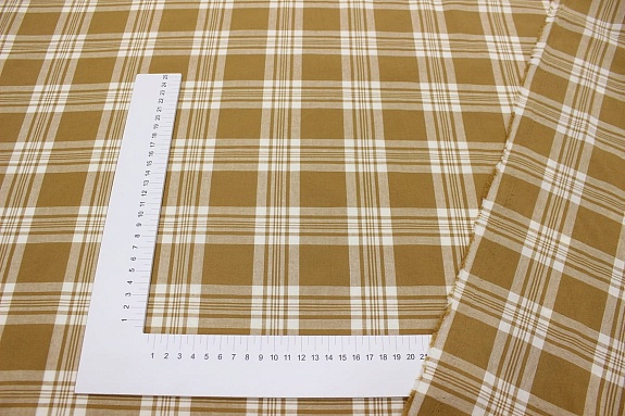 Вареный (стираный) хлопок "Клетка" цв.песочно-горчичный-2, ш.2.52м, хлопок-100%, 125гр/м.кв