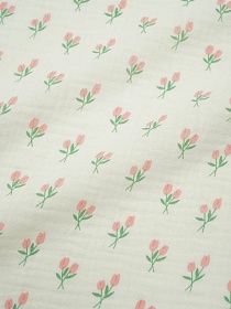 Муслин двухслойный с эф.жатости "Тюльпанчики" цв.сливочный пломбир, ш.1.4м, хл-100%, 115гр/м.кв