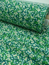 Перкаль "Ромашка луговая" цв.изумрудный, ш.1.5м, хлопок-100%, 105гр/м.кв