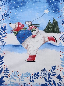 Вафельное полотно "Снежные забавы", ш.1.5м, хлопок-100%, 155гр/м.кв, раппорт 63см