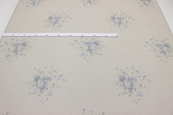 Полулен "Поллианна (голубые цветы)" (на суровом), ш.1.5м, лен-30%, хлопок-70%, 147гр/м.кв