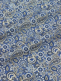 Ситец "Огуречный орнамент" цв.синий, ГОСТ, ш.0.8м, хлопок-100%, 86гр/м.кв