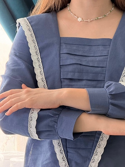 Блузка из микровельета с кружевом