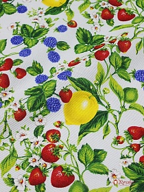 Рогожка "Ягодки с лимоном на бледно-голубом", ш.1.5м, хлопок-100%, 160гр/м.кв
