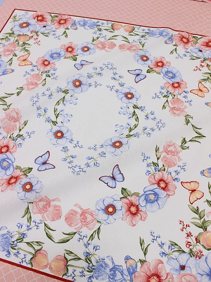 Бязь "Нюра" (Гол.платок 0.80м*0.75м) цв.голубой/коралловый, ш.1.5м,хл-100%, 120гр/м.кв, раппорт 80см