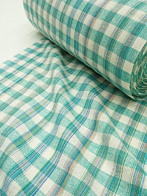 Холст полотенечный "Клетка меланж" цв.яркая мята/суровый, ш.0.5м, лен-40%, хлопок-60%, 185гр/м.кв