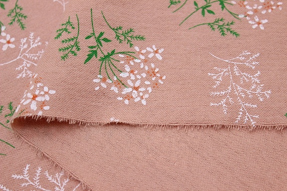 Теплый хлопок "Веточки ромашки" цв.пыльный розово-персиковый, СОРТ2, ш.1.5м, хлопок-100%, 150гр/м.кв