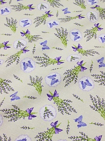 Ткань для стол. белья с пропит. "Лаванда с бабочками" цв.шампань, ш.1.47м, хл-100%, 167гр/м.кв