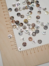 Пуговица перламутр, черно-розовые цветы, 11мм, 2 отверстия