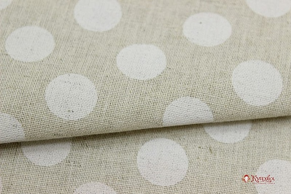 Полулен "Крупный белый горох на суровом", ш.1.5м, лен-30%, хлопок-70%, 140гр/м.кв