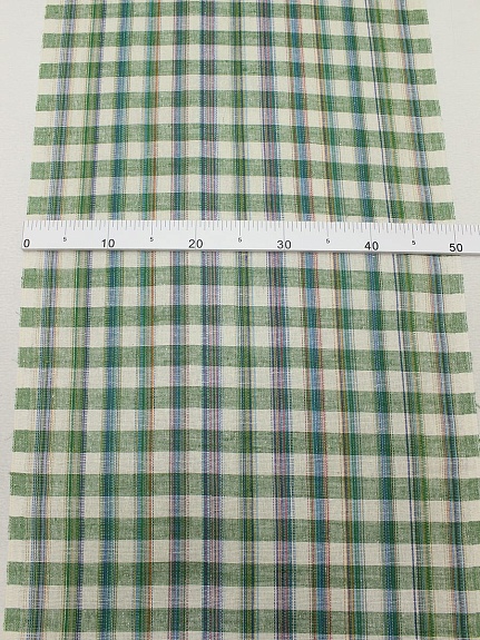 Холст полотенечный "Клетка меланж" цв.зеленый/суровый, ш.0.5м, лен-40%, хлопок-60%, 200гр/м.кв