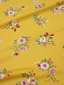 Штапель "Полевые букетики на темно-желтом", ш.1.42м, вискоза-100%, 90гр/м.кв