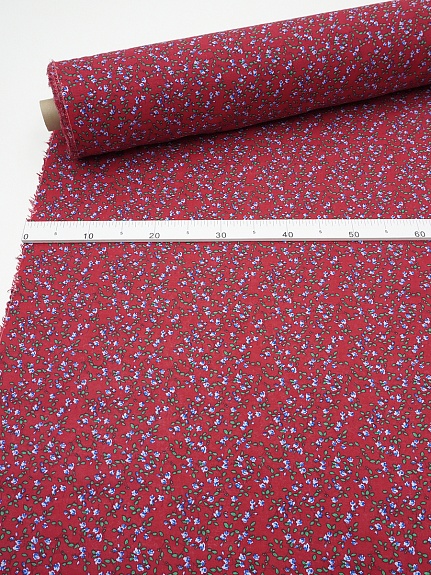 Хлопколен "Мелкие голубые цветочки с веточками на т.красном", ш.1.45м, лен-20%, хл-80%,130гр/м.кв