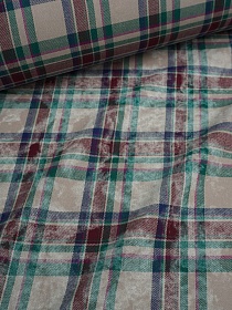 Фуле с вареным эффектом "Клетка" цв.бежево-кофейный/вишневый, ш.1.4м, хлопок-100%, 150гр/м.кв