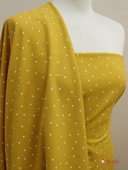 Теплый хлопок "Россыпь гороха на горчичном", ш.1.5м, хлопок-100%, 160гр/м.кв