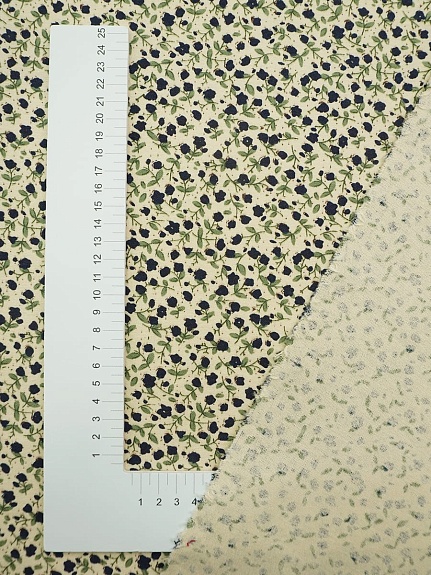 Теплый хлопок "Чернильные лютики на телесно-желтом", СОРТ2, ш.1.5м, хлопок-100%, 170гр/м.кв