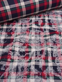 Фуле с вареным эффектом "Клетка" цв.чернильный/красно-малиновый, ш.1.4м, хлопок-100%, 180гр/м.кв