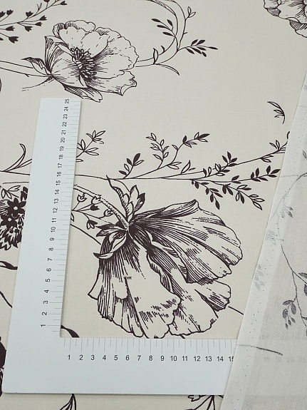 Поплин "Цветалина" цв.св.бежево-серый, (комп), ш.2.2м, хлопок-100%, 110гр/м.кв