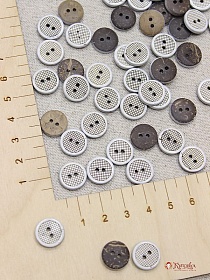 Пуговица кокос, с белым покрытием, мелкая сеточка, 13мм, 2 отверстия