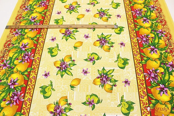 Рогожка "Сочные лимоны с каймой", ш.1.5м, хлопок-100%, 150гр/м.кв