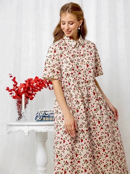 Платье с коротким рукавом из полульна "Брусника"