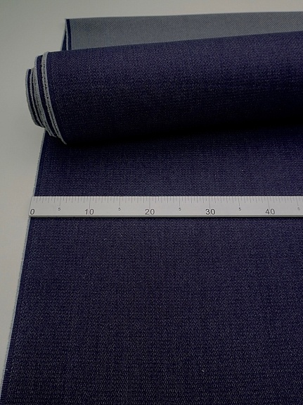 Плотная фактурная джинсовая ткань "Елочка" цв.чернильный, ш.1.8м, хлопок-65%, п/э-35%, 310гр/м.кв