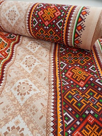 Рогожка "Бежевый славянский орнамент", ш.1.5м, хлопок-100%, 165гр/м.кв