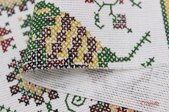 Рогожка "Петушок- вышивка" цв.зеленый, ш.1.5м, хлопок-100%, 160гр/м.кв