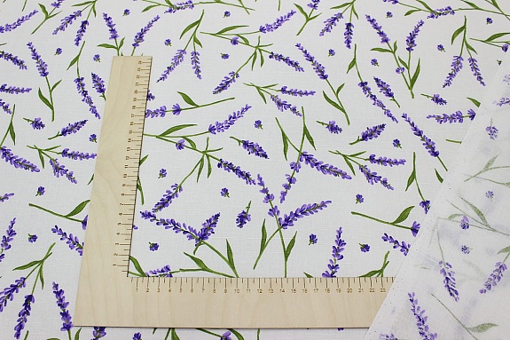Полулен "Аромат лаванды на белом", ш.1.5м, лен -30%, хлопок-70%, 140гр/м.кв