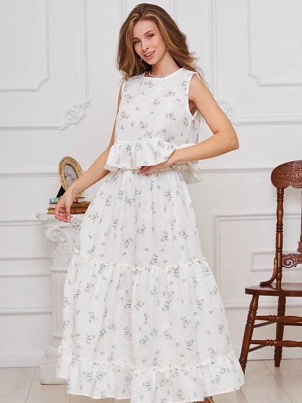 Костюм из муслина "Веточки ромашки на белом"