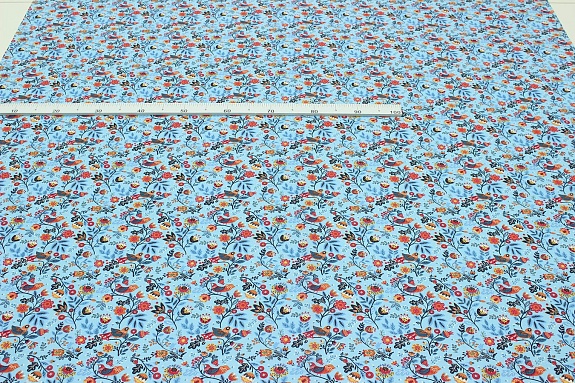 Ситец "Птичка-невеличка" цв.голубой, ш.1.5м, хлопок-100%, 94гр/м.кв