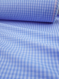 Пестроткань сорочечная "Двойная клетка " цв.ярко-голубой, ш.1.45м, хлопок-100%, 100гр/м.кв