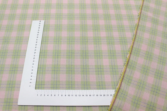 Вареный (стираный) хлопок "Тройная клетка" цв.фисташковый/розовый, ш.2.5м, хлопок-100%, 125гр/м.кв