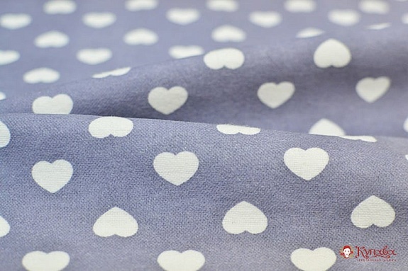 Теплый хлопок "Белые сердечки на серой-дымке", СОРТ2, ш.1.48м, хлопок-100%, 160гр/м.кв