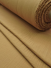 Муслин двухслойный с эффектом жатости цв.Золотисто-горчичный, ш.1.4м, хлопок-100%, 110гр/м.кв