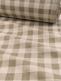 Полулен "Серо-кофейная клетка" (на суровом), ш.1.5м, лен-30%, хлопок-70%, 140гр/м.кв