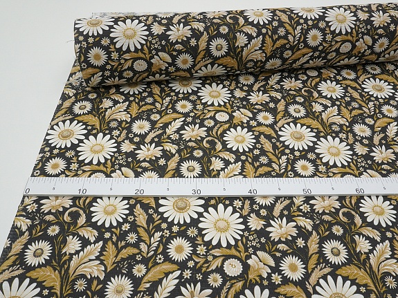 Вафельное полотно "Белокурые ромашки" цв.черный, ш.1.5м, хлопок-100%, 150гр/м.кв