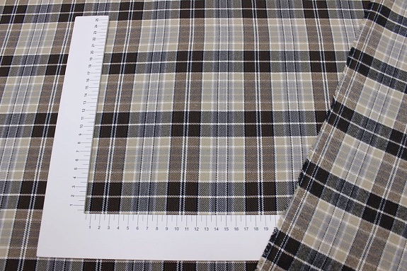 Фуле "Клетка" цв.бежевый/шоколадно-коричневый, ш.1.4м, хлопок-100%, 180гр/м.кв