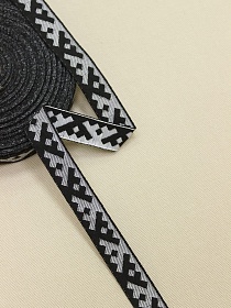 Жак.лента 18мм Белый оберег на черном, рис.6753/12