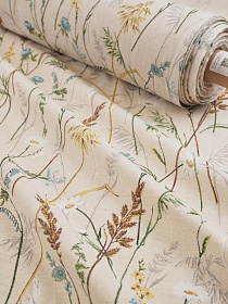 Полулен "Ромашки на лугу" (на суровом), ш.1.5м, лен-30%, хлопок-70%, 140гр/м.кв