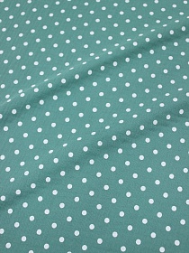 Муслин двухслойный с эф.жатости "Белый горох (6мм)" цв.зеленая морская волна, ш.1.35м, хлопок-100%