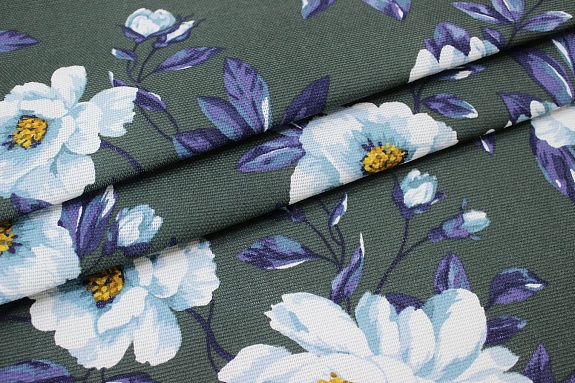 Рогожка "Пиония" цв.темный серо-зеленый, ш.1.5м, хлопок-100%, 165гр/м.кв