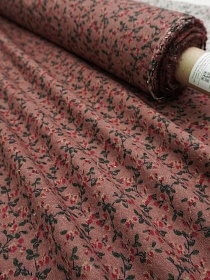 Теплый хлопок "Мелкие цветочки с веточками на т.коричнево-каштановом", СОРТ2, ш.1.45м, хлопок-100%