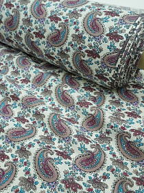 Полулен "Бордовые восточные огурчики" (на суровом), ш.1.5м. лен -30%, хлопок-70%, 140гр/м.кв