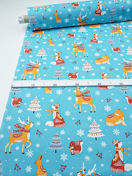 Рогожка "Зимняя сказка" цв.пыльно-бирюзовый,  ш.1.5м, хлопок-100%, 180гр/м.кв